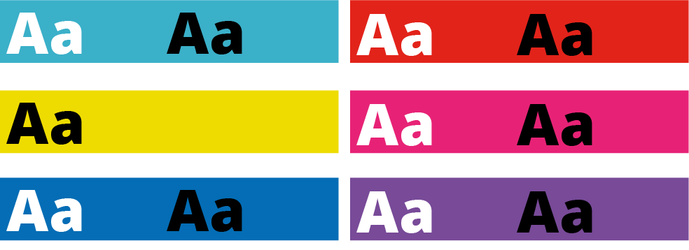 University colours shown with both black and white text to show the contrast