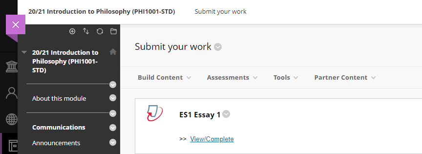 A Turnitin Basic submission point in an Original course