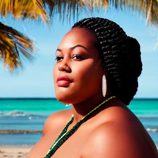 AI image generation: A Caribbean lady with a beach background