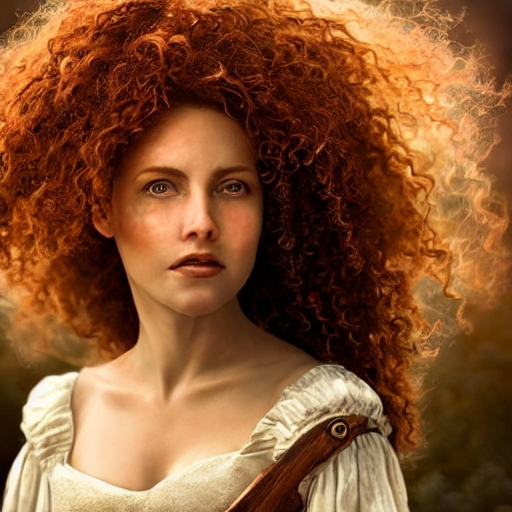 AI image generation: A Scottish lady, based on Merida from the film Brave.