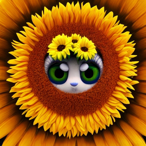 Sunflower illustration with panda eyes in the middle. AI Image Generation