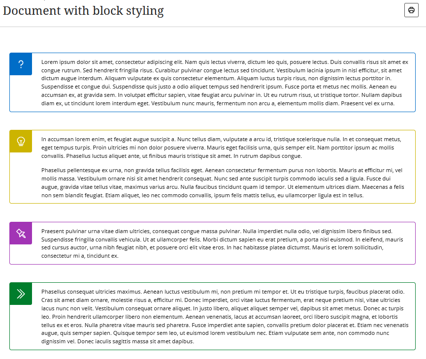 Block styles shown on a document page.