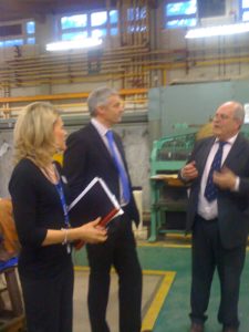 Prof Nick Petford (Centre) with Rachel Garwood and Paul Evans in the University tannery